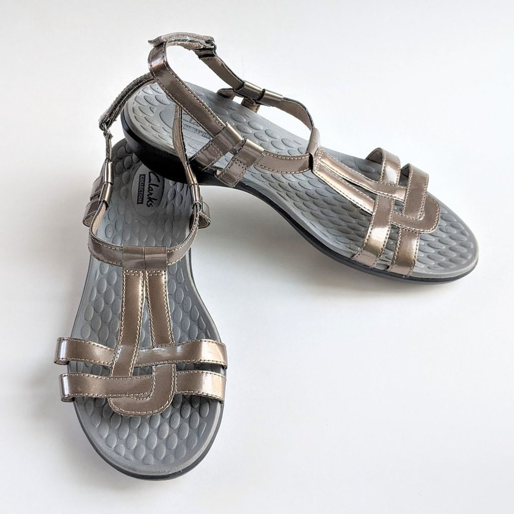 Clarks Sonar Aster Metallic Pewter Sandals 9.5 W